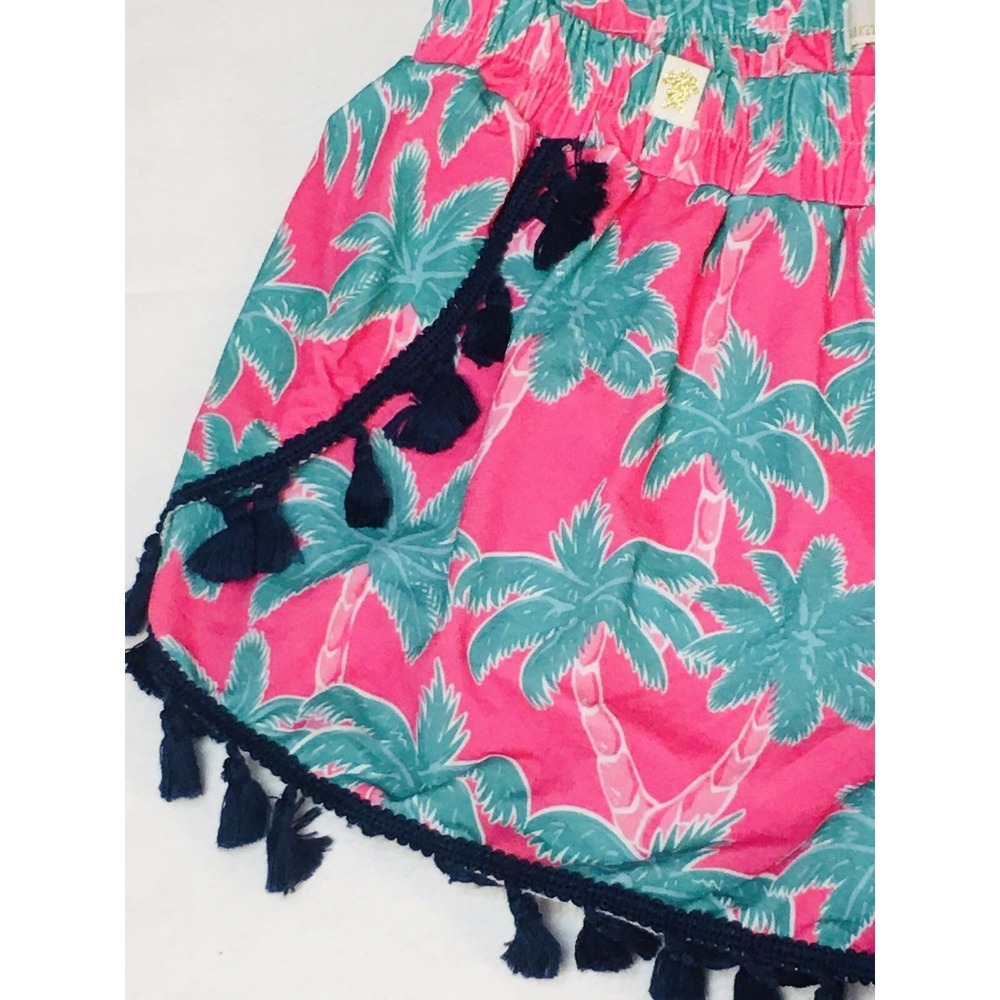 Simply Southern Womens SM Pink Green Palm Tree Navy Tassel Shorts Beach NEW - Picture 3 of 10